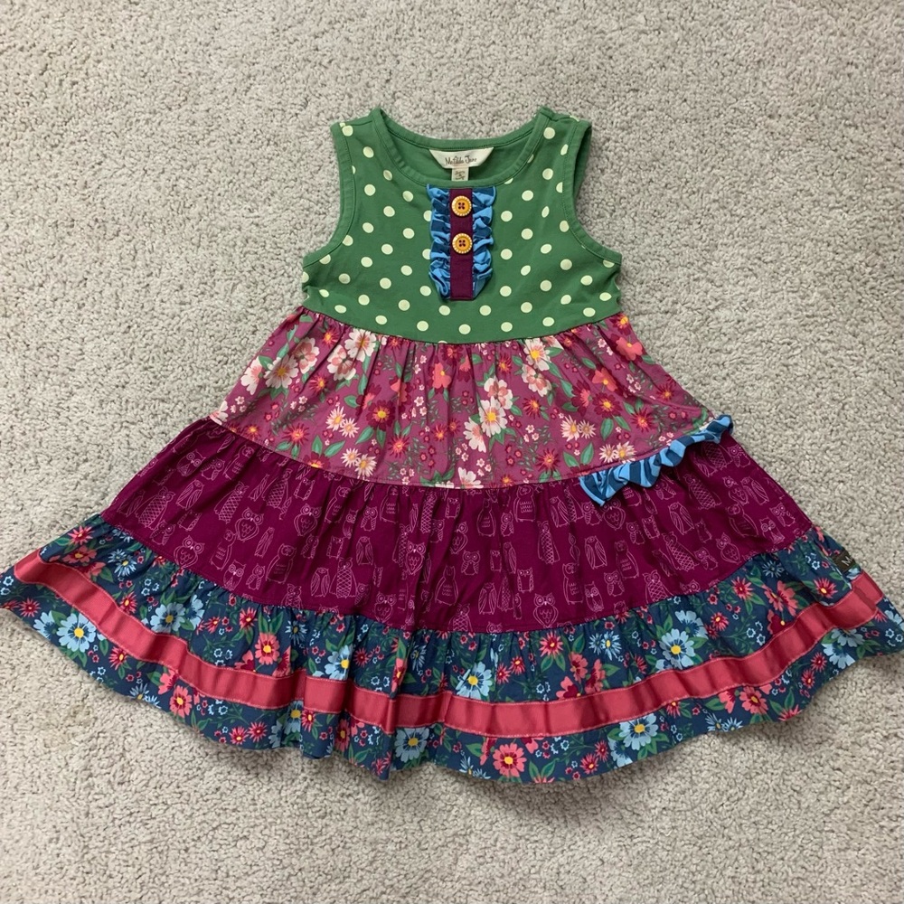 Little Girls MATILDA JANE Colorful RUFFLED Tiered JUMPER Floral Owls PANEL DRESS